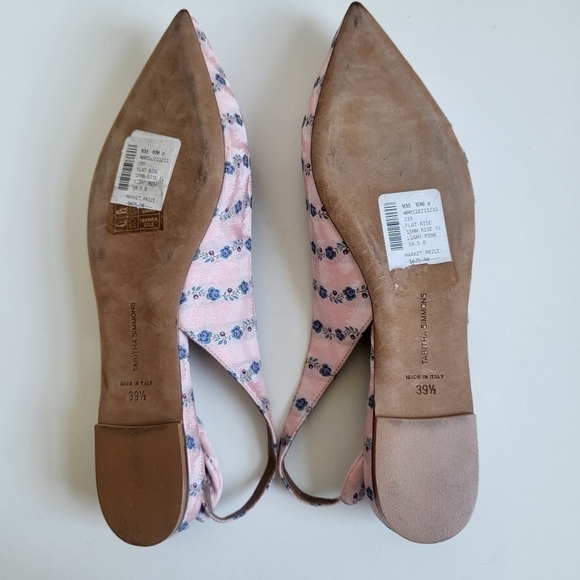 New Tabitha Simmons Floral Jacquard Point-Toe Light Pink Slingback Flats NWT 9.5 - Picture 11 of 11